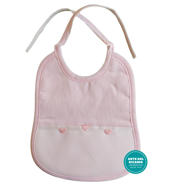 Piquet Baby Bib with Hearts  - Color Pink